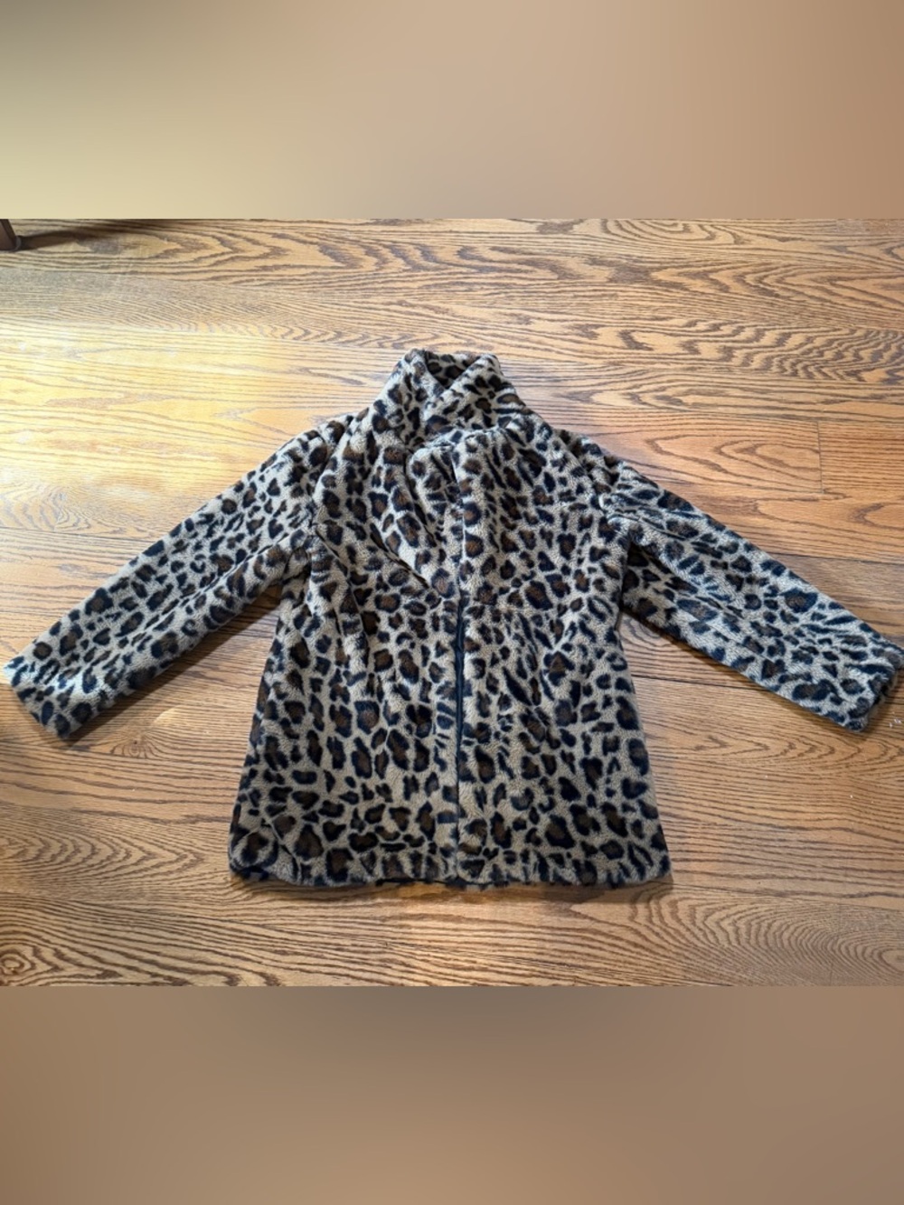 Leopard Print Faux Fur Coat - Tan & Black